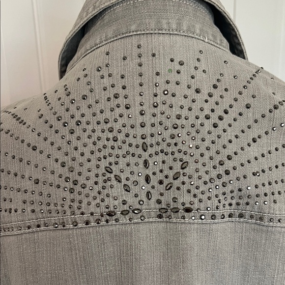 Chico's Embellished Gray Denim Jean Jacket - Picture 8 of 10